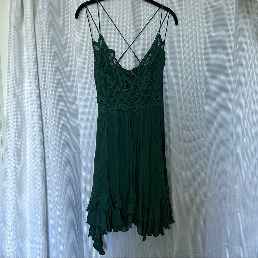 Free People FP One Lace Crochet Boho Mini Dress – Green – Large